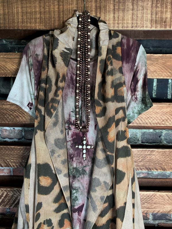 GYPSY BOHO SHABBY OVERSIZED VEST IN LEOPARD & TAUPE