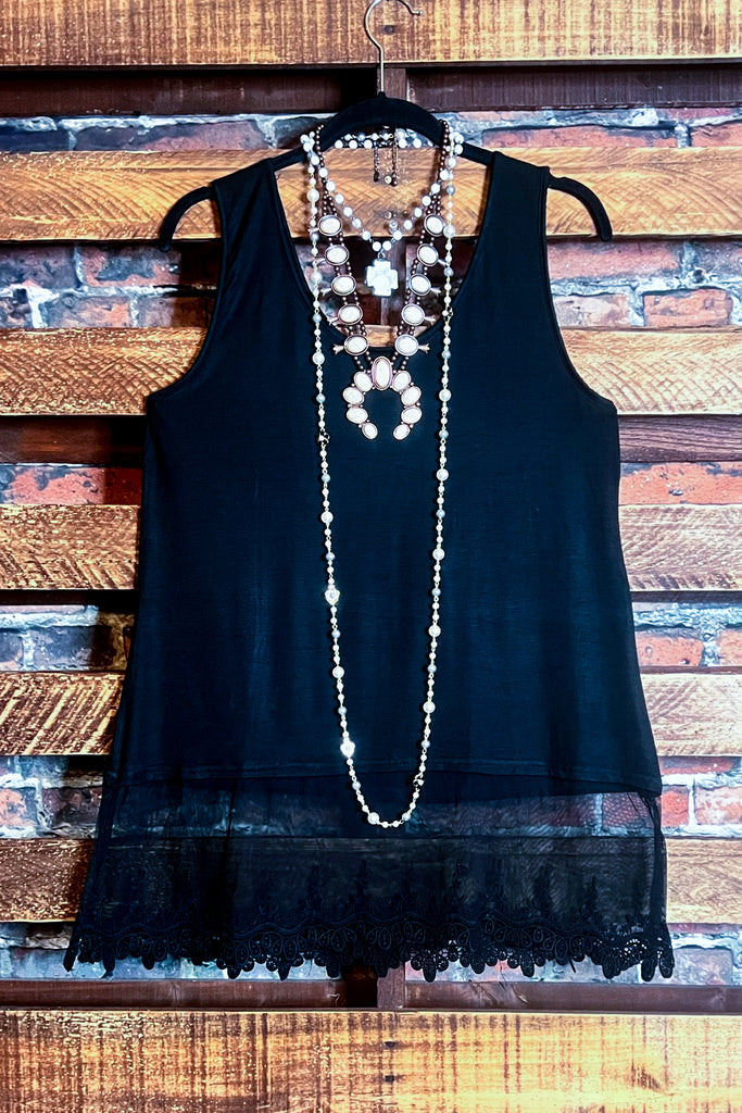 ADORABLE PASSION LACE EMBROIDERED SLIP DRESS TOP IN BLACK