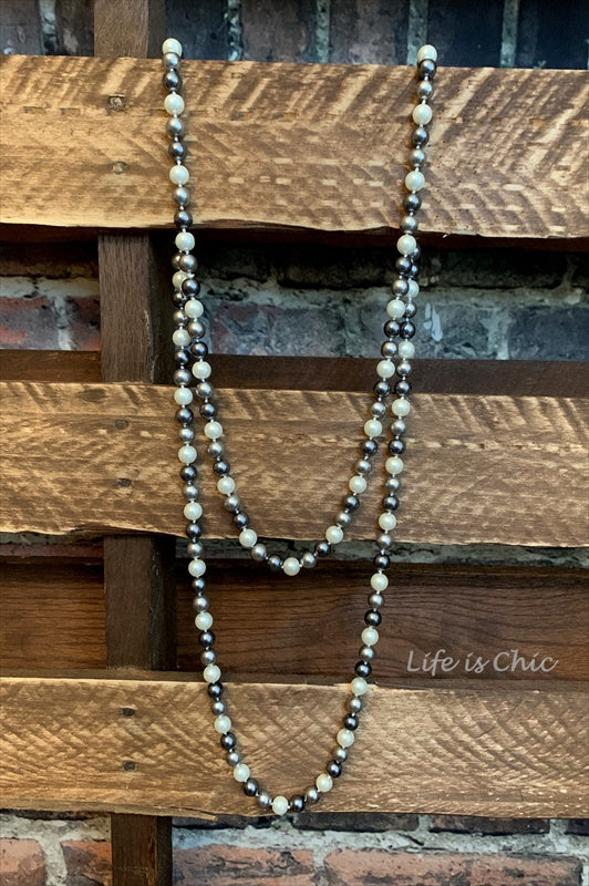 TIMELESS CLASSIC GRAY TONES LONG NECKLACE LAYERED PEARL