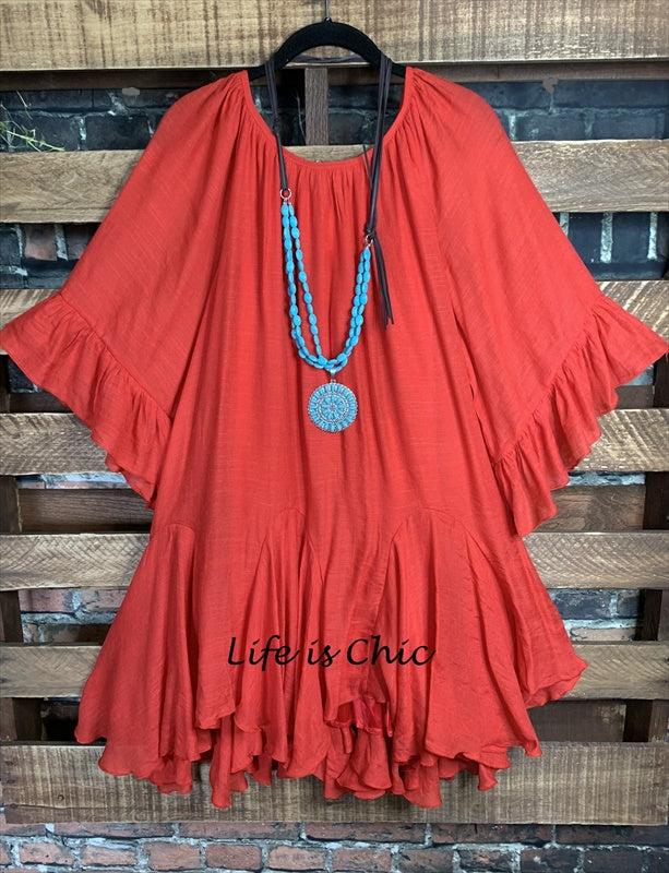 BOHO-HIPPIE SWING OVERSIZED COMFY TUNIC DRESS IN RUST