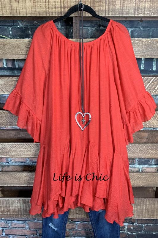 BOHO-HIPPIE SWING OVERSIZED COMFY TUNIC DRESS IN RUST