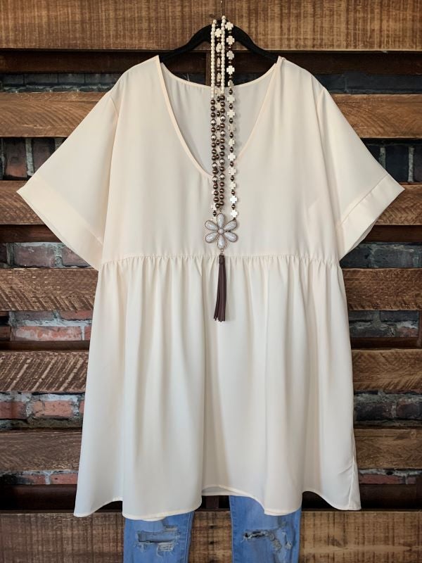 1X - 3X Easy To Love  Comfy Casual Tunic in Cream------sale