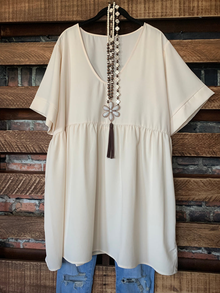 1X - 3X Easy To Love  Comfy Casual Tunic in Cream------sale