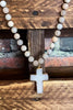 BLUSH TONES NATURAL STONE BEADED CRYSTAL CROSS NECKLACE