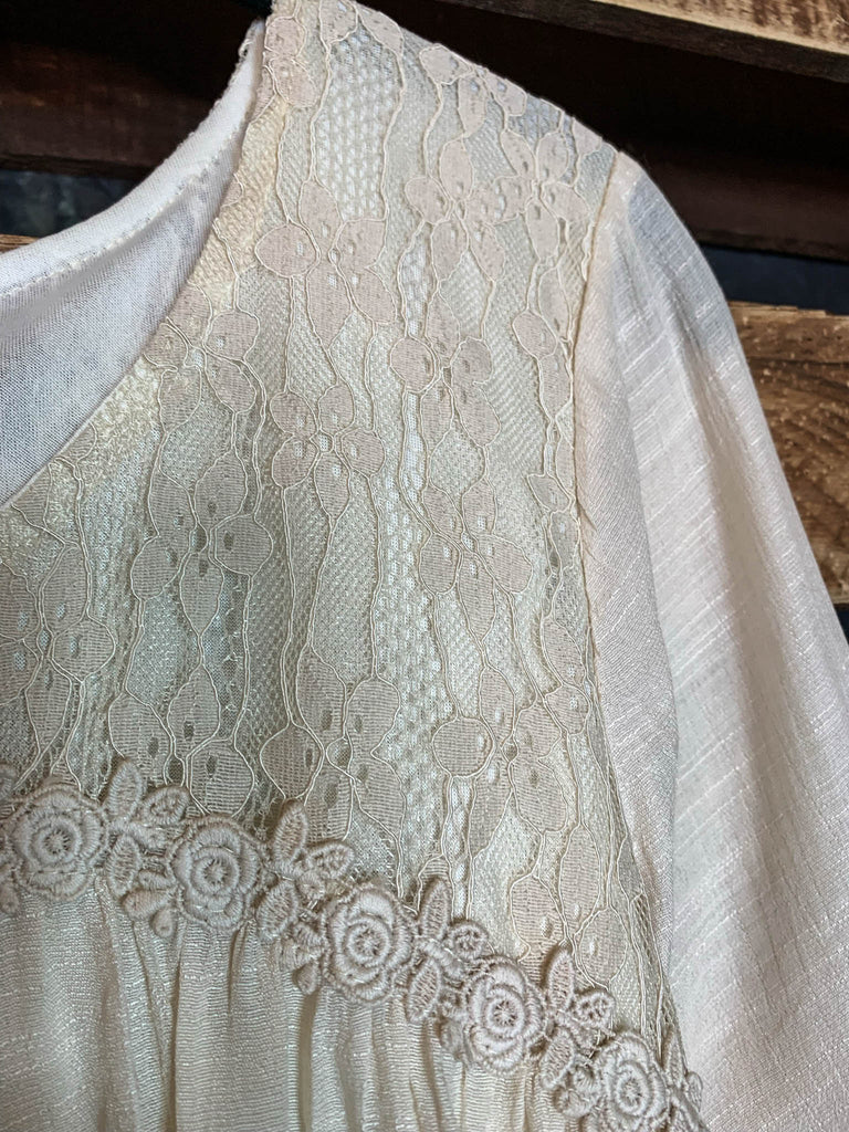 FOREVER ROMANCE BEIGE LACE BLOUSE