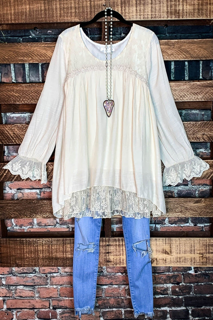 FOREVER ROMANCE BEIGE LACE BLOUSE