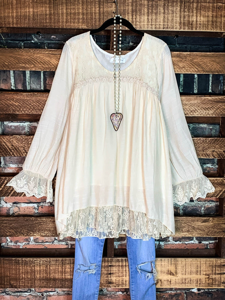 FOREVER ROMANCE BEIGE LACE BLOUSE