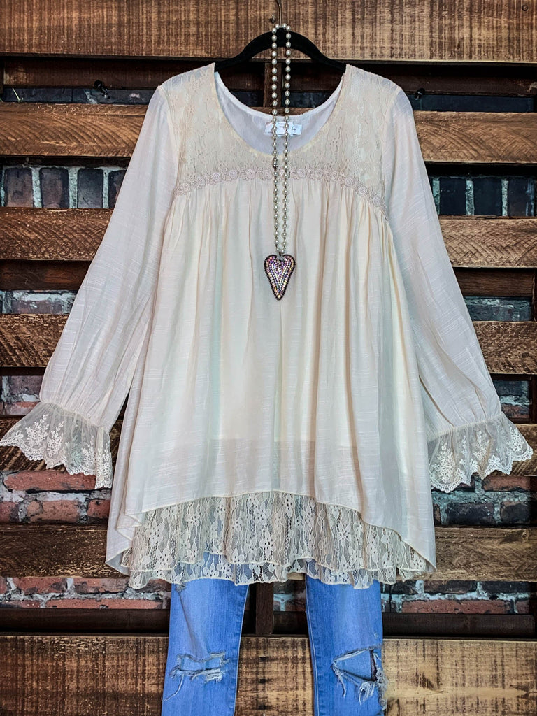 FOREVER ROMANCE BEIGE LACE BLOUSE