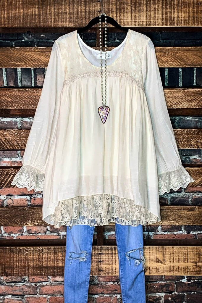 FOREVER ROMANCE BEIGE LACE BLOUSE