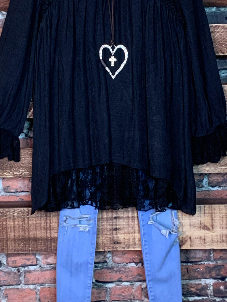 FOREVER ROMANCE BLACK LACE BLOUSE