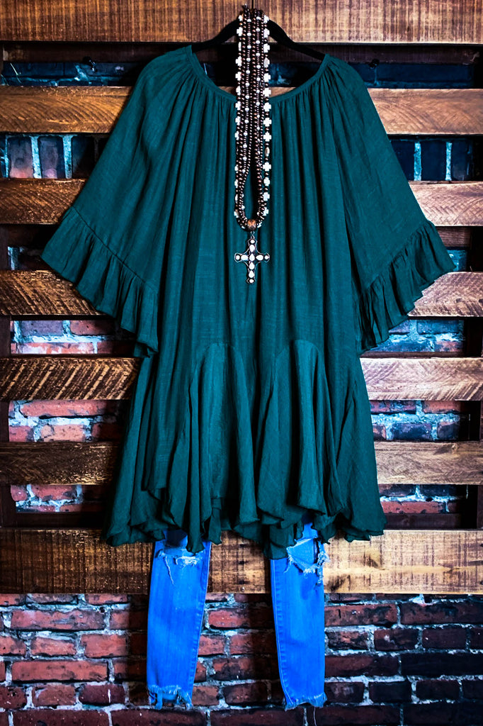 BOHO-HIPPIE SWING OVERSIZED COMFY TUNIC DRESS IN GREEN FOREST