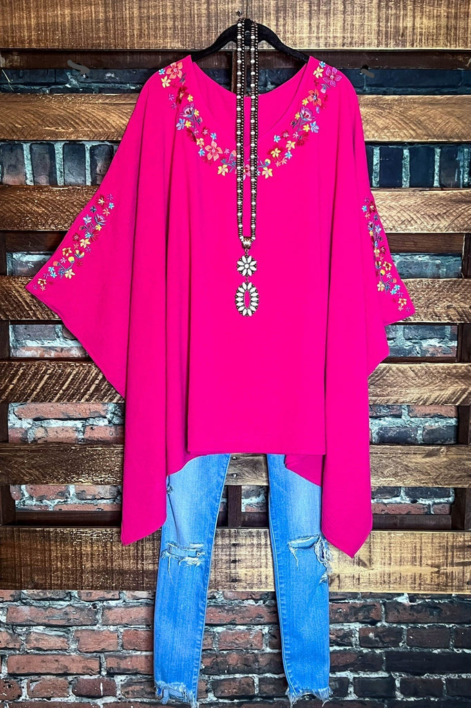 PRETTY PERFECTION FUCHSIA EMBROIDERED OVERSIZED TUNIC