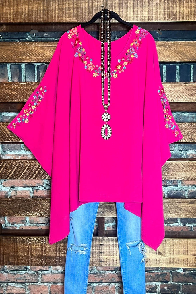 PRETTY PERFECTION FUCHSIA EMBROIDERED OVERSIZED TUNIC