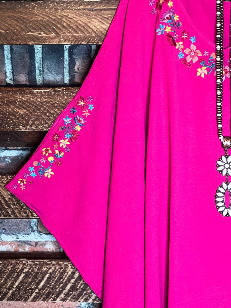 PRETTY PERFECTION FUCHSIA EMBROIDERED OVERSIZED TUNIC