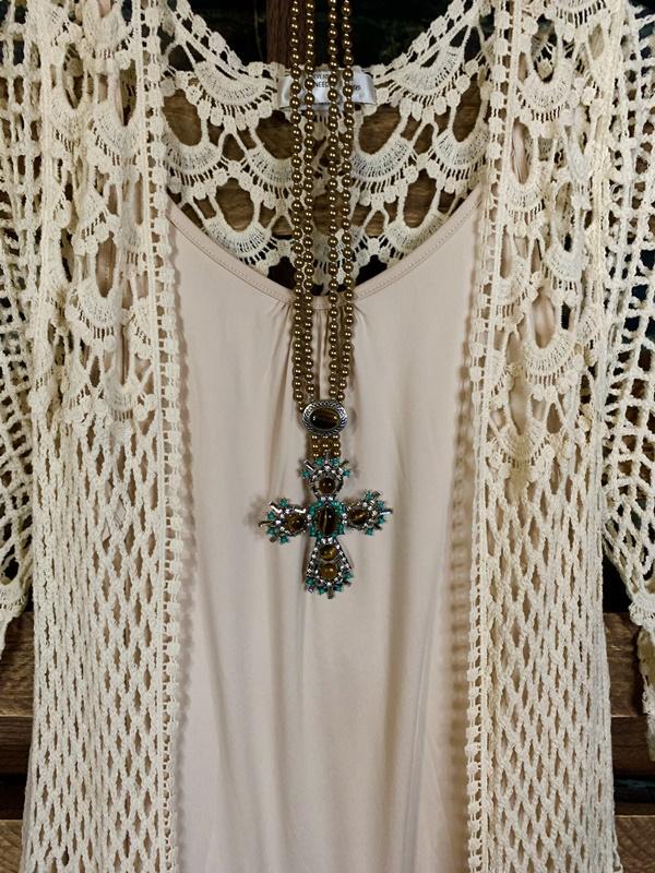 BOHEMIAN HEART CROCHET DUSTER CARDIGAN IN BEIGE