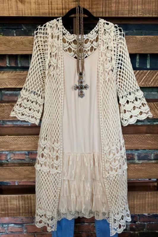 BOHEMIAN HEART CROCHET DUSTER CARDIGAN IN BEIGE