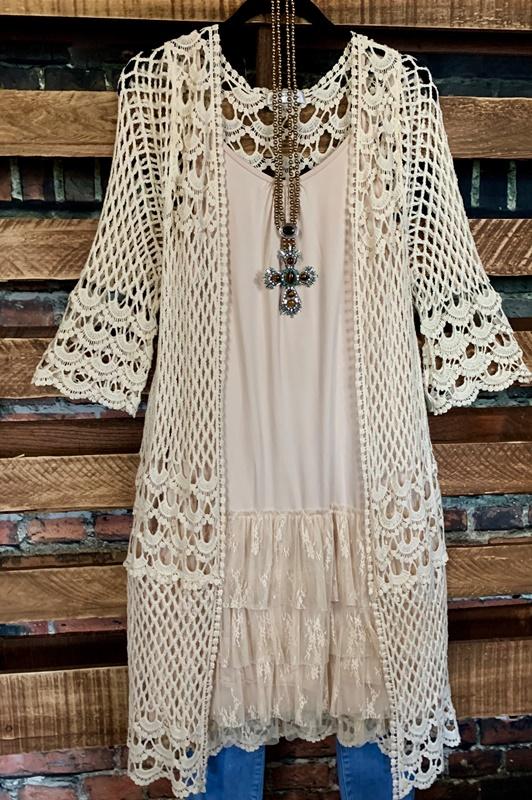 BOHEMIAN HEART CROCHET DUSTER CARDIGAN IN BEIGE