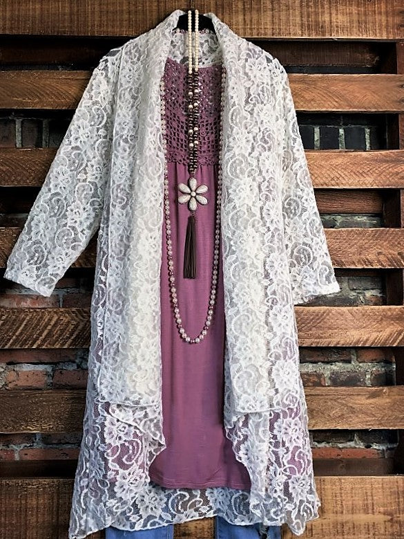 Long lace hot sale cardigan outfit