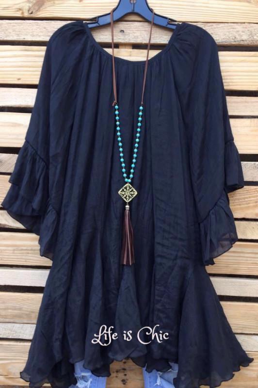 BOHO-GYPSY HIPPIE SWING OVERSIZED TUNIC - BLACK [product vendor] - Life is Chic Boutique