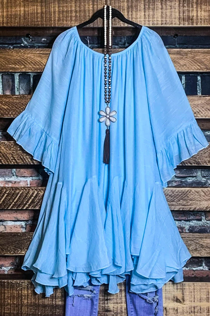 BOHO-HIPPIE SWING OVERSIZED COMFY TUNIC DRESS IN LIGHT BLUE