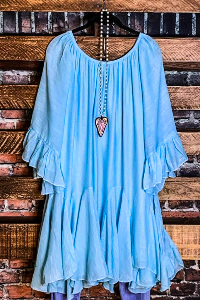 BOHO-HIPPIE SWING OVERSIZED COMFY TUNIC DRESS IN LIGHT BLUE