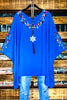 PRETTY PERFECTION EMBROIDERED OVERSIZED TUNIC PONCHO IN ATLANTIC BLUE